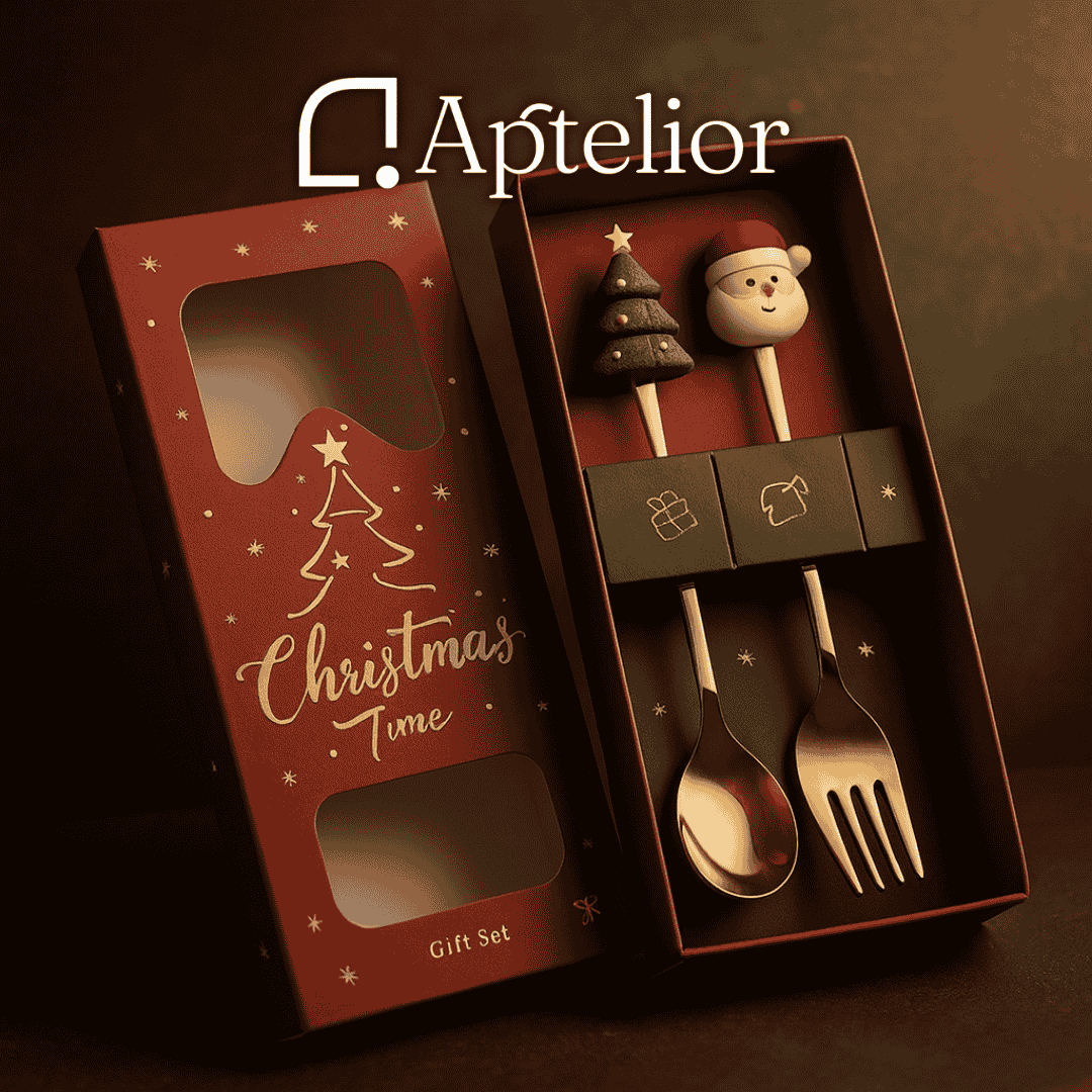 Aptelior Festive Spoon & Fork Set™ – Weihnachtsbesteck aus Edelstahl