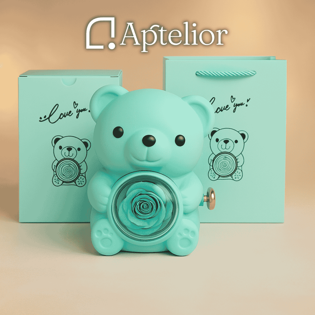 Aptelior LoveBloom™ – Personalisierte Herz Halskette & Ewige Rosenbär Geschenkbox