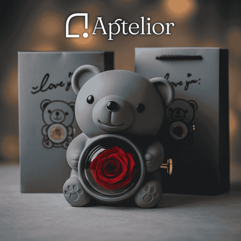 Aptelior LoveBloom™ – Personalized Heart Necklace & Eternal Rose Bear Gift Box