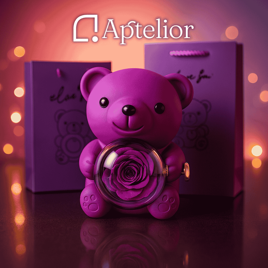 Aptelior LoveBloom™ – Personalisierte Herz Halskette & Ewige Rosenbär Geschenkbox