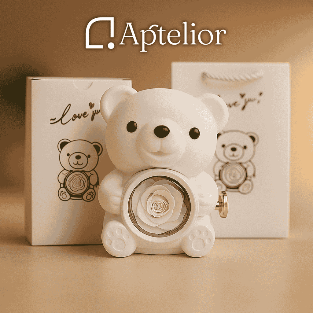 Aptelior LoveBloom™ – Personalisierte Herz Halskette & Ewige Rosenbär Geschenkbox