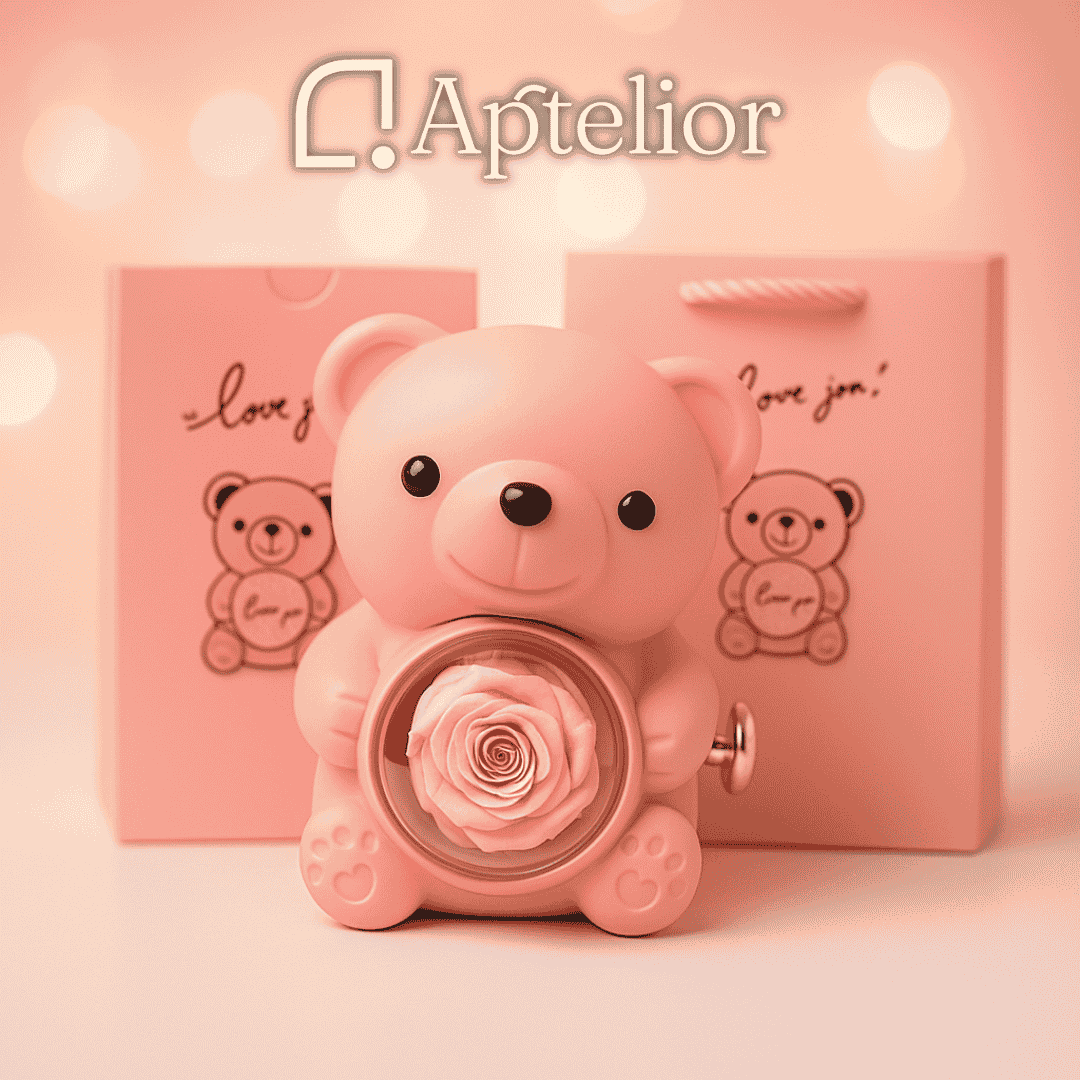 Aptelior LoveBloom™ – Personalisierte Herz Halskette & Ewige Rosenbär Geschenkbox