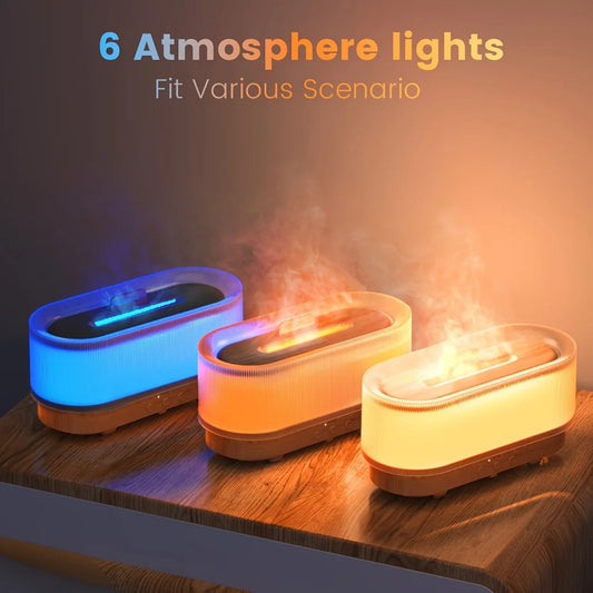 Difusor de aroma con efecto llama (humidificador ultrasónico, aceites esenciales)