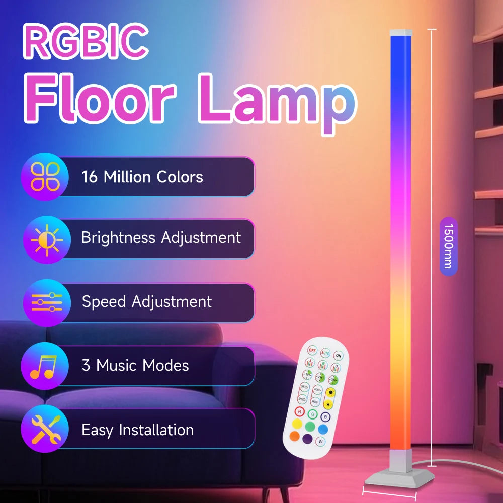 Smart RGB Floor Lamp (Remote, App, Mood Light, Dimmable)