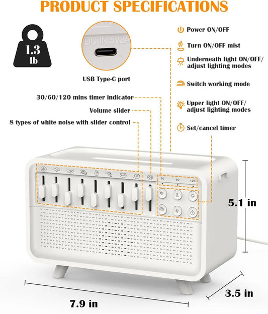 White Noise Machine with Aroma Diffuser & Night Light