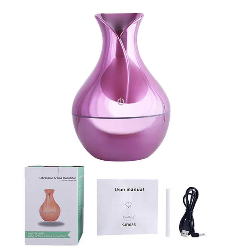 Wood Grain Aroma Diffuser & Humidifier (USB, LED, Ultrasonic)