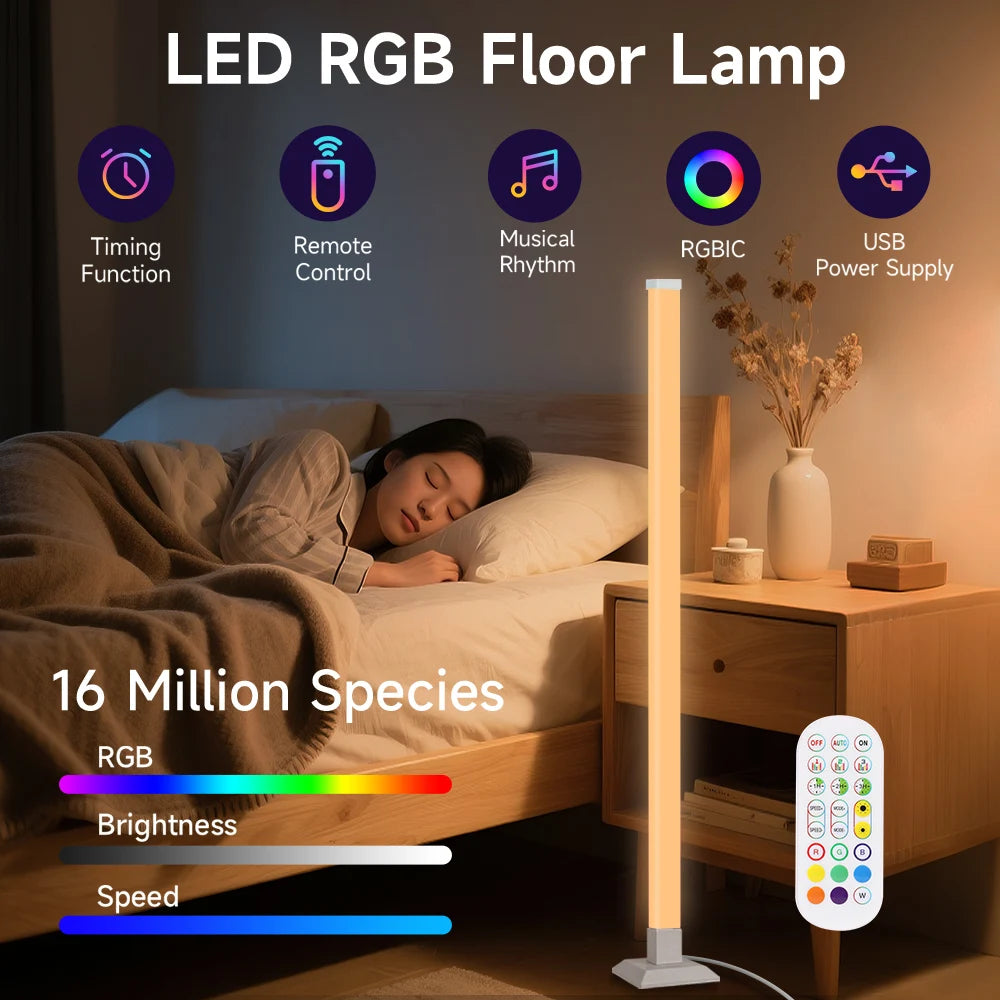 Lámpara de pie RGB inteligente (control remoto, aplicación, luz ambiental, regulable)