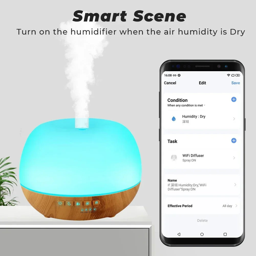 Smart WiFi Aroma Diffuser 500ml | Tuya & Alexa Control + 7 LED Mood Lights