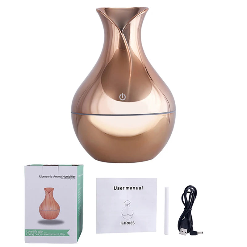 Wood Grain Aroma Diffuser & Humidifier (USB, LED, Ultrasonic)