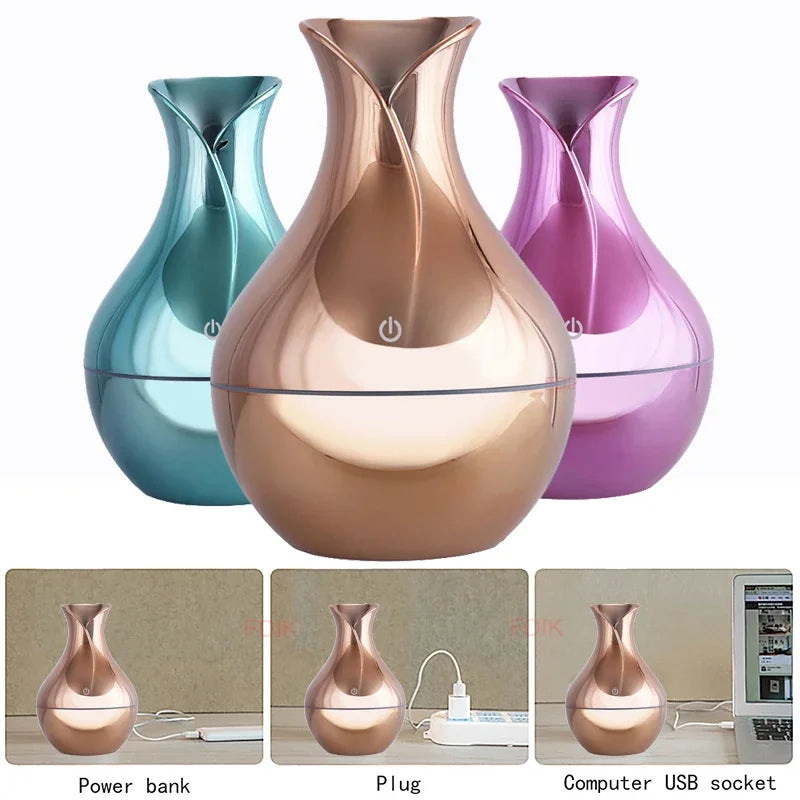 Wood Grain Aroma Diffuser & Humidifier (USB, LED, Ultrasonic)