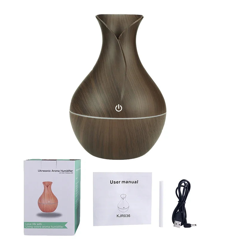 Wood Grain Aroma Diffuser & Humidifier (USB, LED, Ultrasonic)