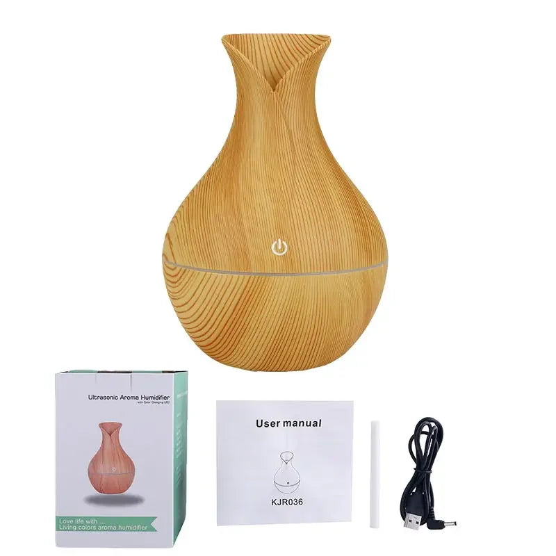 Wood Grain Aroma Diffuser & Humidifier (USB, LED, Ultrasonic)