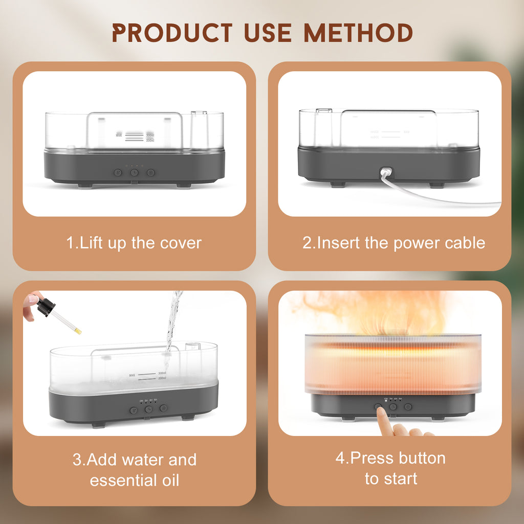 Flame Effect Aroma Diffuser (Ultrasonic Humidifier, Essential Oils)